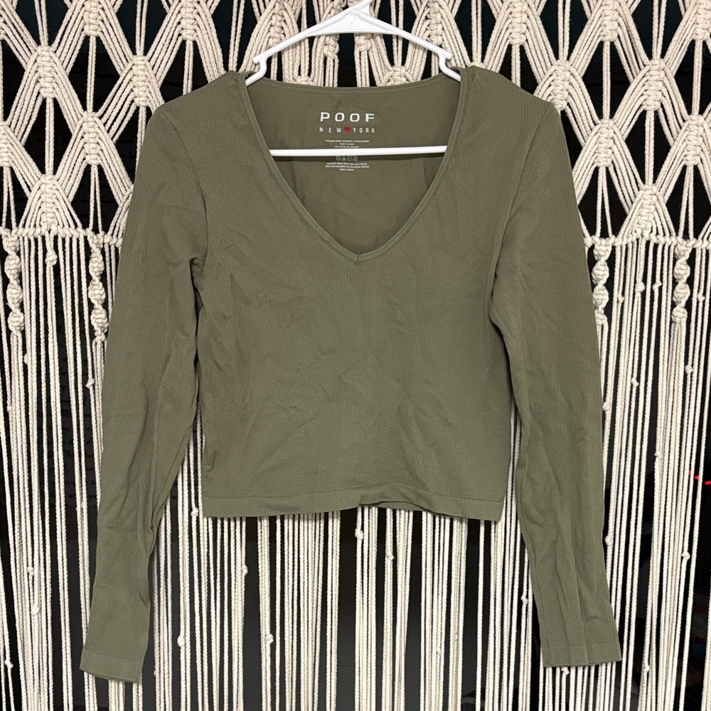 Poof! Women's Sage Long Sleeve V-Neck Top